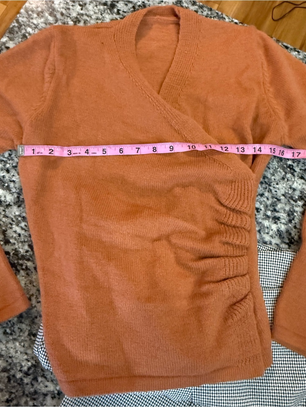 Women's Rust Orange V-Neck Ruched Sweater